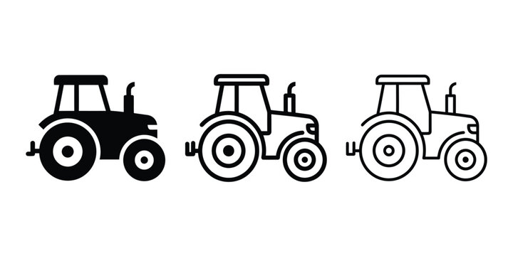 Farm tractor icon silhouette vector outline and line art