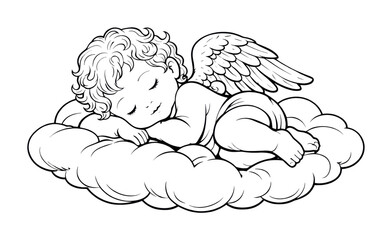 Naklejka premium PNG Sleeping cherub on cloud illustration.