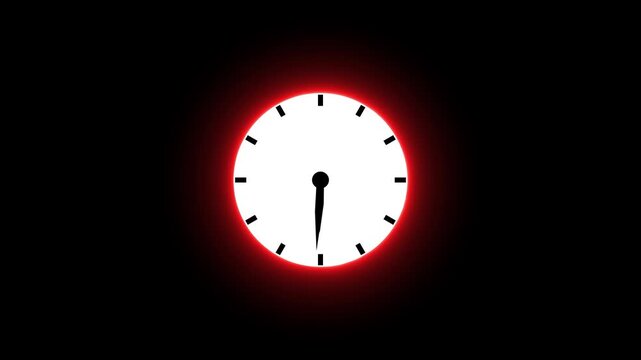 Clock representing time and punctuality. Animated clock glowing red on black background minimalist conceptual depicting time and punctuality in a digital or abstract format