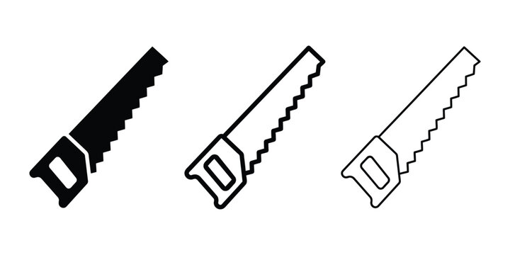 Hand saw icon silhouette vector outline and line art
