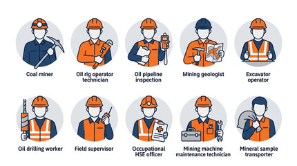 Fototapeta premium Icon set character workman and maintenance