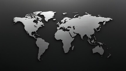 Fototapeta premium Elegant Brushed Metal World Map on Dark Background