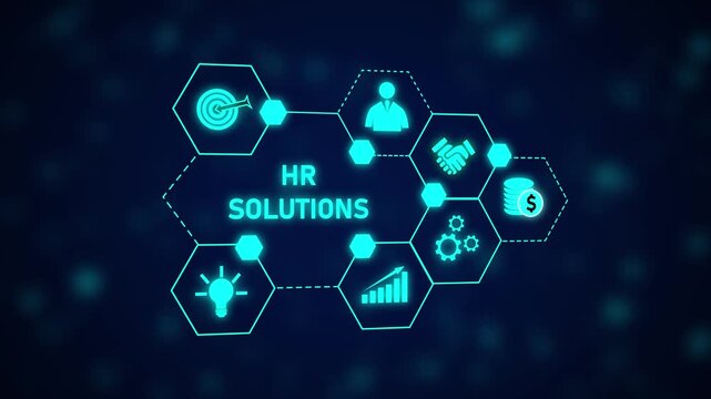 HR Solutions Animated Network Business Growth Strategy Human Resources Management Recruitment. HR Solutions Animation with Business Growth, Recruitment Strategy, and Digital Innovation.