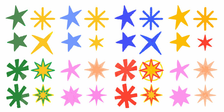 Colorful hand drawn asterisk set on a white background