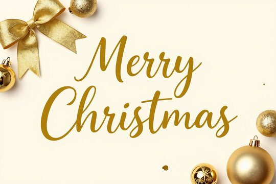 Gold script spells "Merry Christmas" on soft cream background