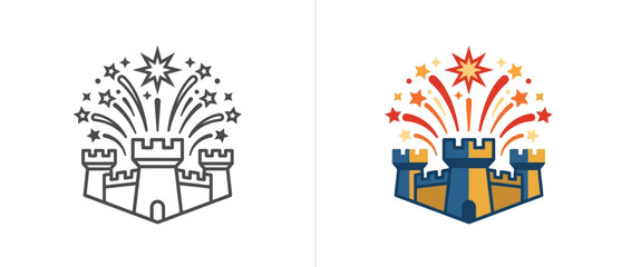 Obraz premium Castle Fireworks Logo Icon