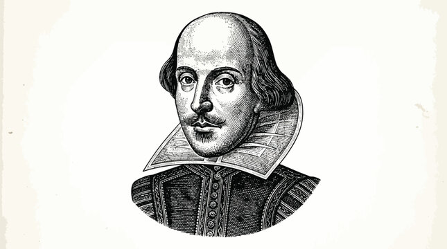 Shakespeare sketch presents a classic monochromatic illustration of the renowned Elizabethan author on a clean white.