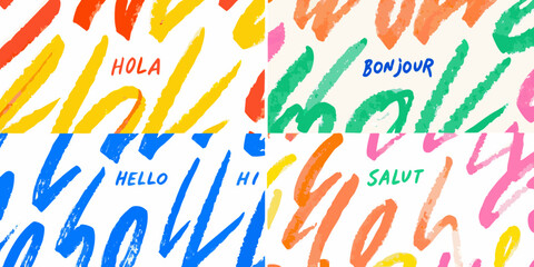 Colorful hand written greetings vector illustration with various language words © Mithun