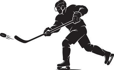 Fototapeta premium Black hockey player icon, ice hockey silhouette, sports vector graphic, athletic illustration
