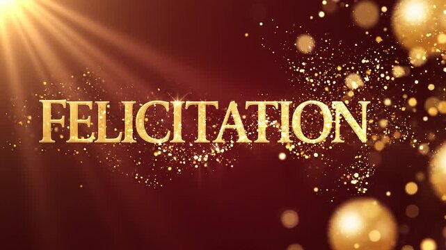 Golden felicitation celebration with sparkling lights and rays on dark background