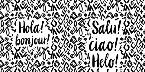 Multilingual Greetings Pattern With Handwritten Calligraphy And Abstract Shapes © Mithun