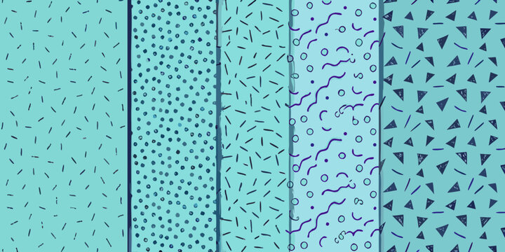 Geometric pattern with retro shapes on a teal background