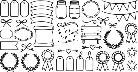 A set of black and white hand drawn vector illustration icons featuring traditional japanese cultural symbols and festive summer items. © Arun