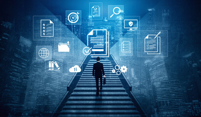 Concept of corporate compliance and quality control. Following a checklist and adhering to company...