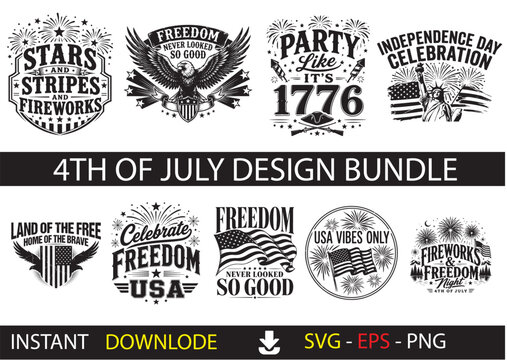 4th of July Design Bundle &ndash; Independence Day USA, Patriotic SVG, American Flag Graphics