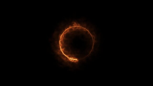Abstract fire ring motion graphic with glowing orange flames on black backdrop.