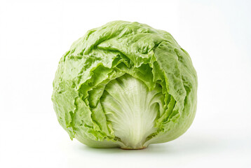 Fototapeta premium Fresh green iceberg lettuce head isolated on a white background