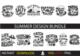 Obraz premium Summer Design Bundle Collection – Beach, Vacation, Tropical, Sun, Palm Tree and Seasonal Graphics