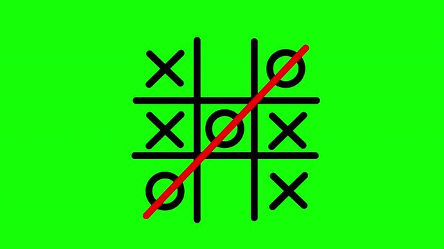 Tic Tac Toe Winning Line Animation | XOX Game Victory Icon on Green Screen