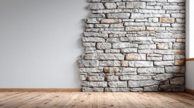 Interior wall shows a rough stone section next to smooth plaster.