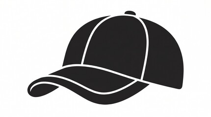 Fototapeta premium Black baseball cap icon, minimalist headwear silhouette, classic sports hat graphic, simple apparel accessory symbol for branding and design