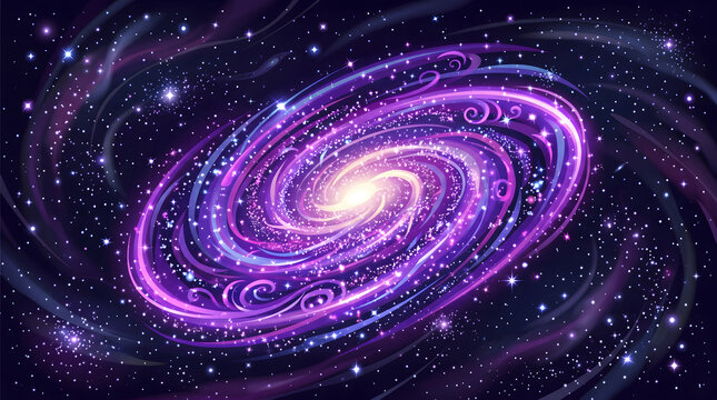 A mesmerizing cosmic spiral galaxy illustration, featuring vibrant nebulae and sparkling stars against the deep void, evoking the profound mystery and boundless beauty of the universe