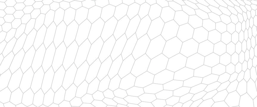Fishing or soccer net. Repeated hexagon pattern. Black wired mesh texture isolated on white background. Metallic or fabric fence, cage or lattice structure. Vector graphic Illustration.