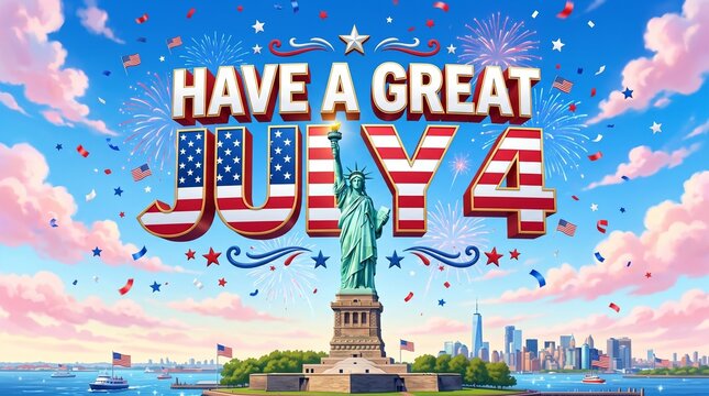 Patriotic fourth of july celebration with statue of liberty and american flag design