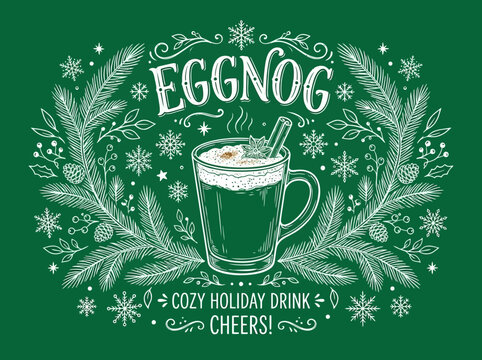 Festive Eggnog in a Cozy Holiday Mug with Festive Decorations