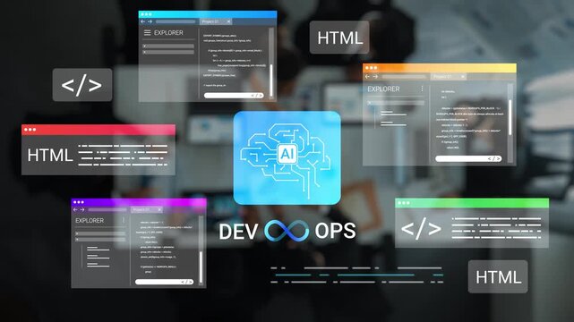 Abstract representation of artificial intelligence and web development showing code snippets across various platforms in a modern digital workspace Gluon.