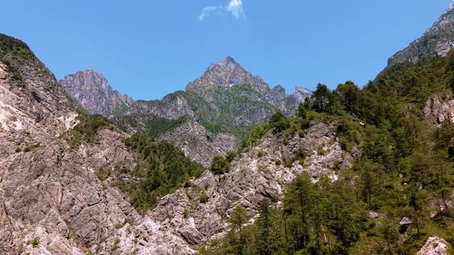 Friulian Dolomites mountain peaks near Lago di Barcis. Rugged alpine landscape in Friuli Italy.