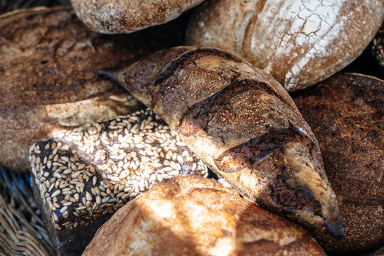 Assortment of fresh artisanal sourdough breads