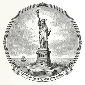 Statue of Liberty Monument Portrait Illustration.