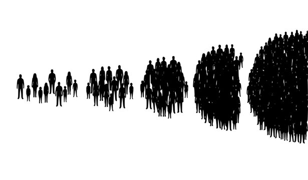 Overpopulation Growth Animation with Colorful Human Silhouettes Vector Illustration