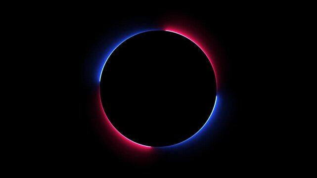 Abstract round circle neon sign light effects 4k animation video with alpha channel. Eclipse Sphere with Glowing Energy Ring in Dark Space and transparent Background 