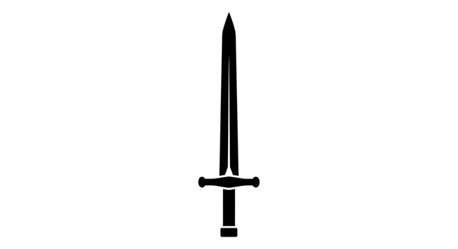 Black medieval sword silhouette on white background.