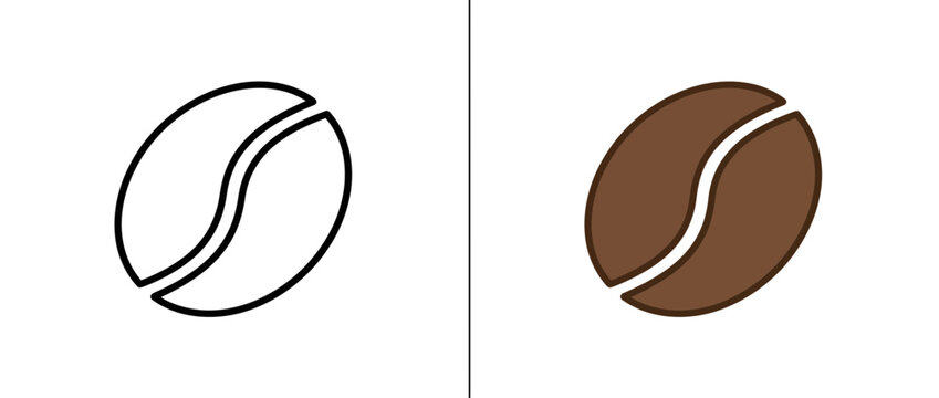 Coffee Bean Outline and Color Vector Icon Set