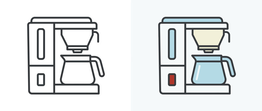 Coffee Maker Vector Line and Fill Icon Set