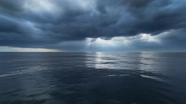 Aikawa coastline aerial view of dramatic dark ocean under storm clouds