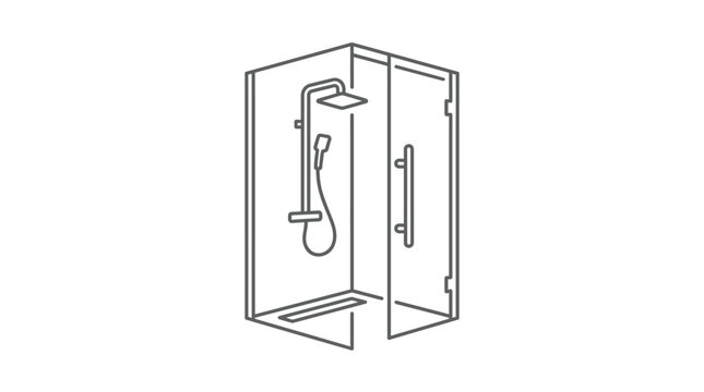 Corner glass shower unit with fixtures.