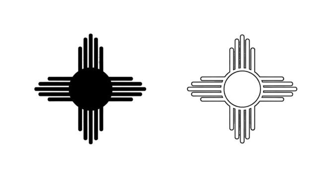 Minimal black silhouette icon, simple flat vector, bold black shape, no, no shading new mexico zia symbol on a, flat icon style