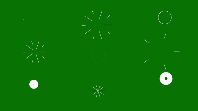Multiple looping circle burst animation,  over glowing ellipse and line burst, on green screen background,  fireworks glowing line effect with circular explosion seamless motion graphic 4k video.