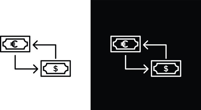Money exchange icons in black and white colors