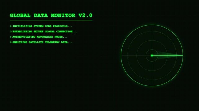 Global Data Monitor Radar Scanning Terminal Animation Green Screen.