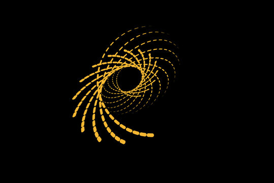 Abstract Golden Spiral Dotted Line on Black Background, Geometric Futuristic Vortex Tunnel Vector Art