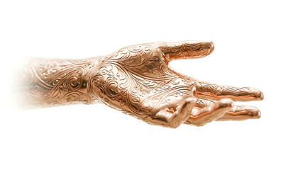Obraz premium Ornate Rose Gold Metallic Hand Gesture Sculpture Isolated on White Background