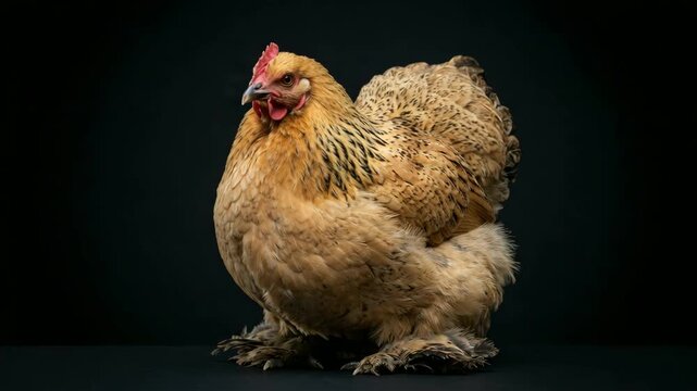 cochin chicken isolated on black background close up video