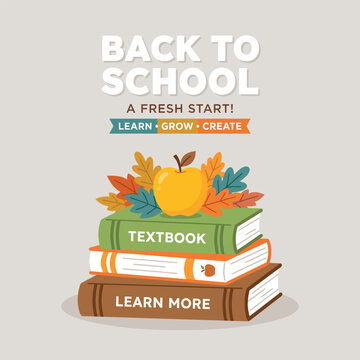 Back to school concept with stack of books and apple on top for education and learning