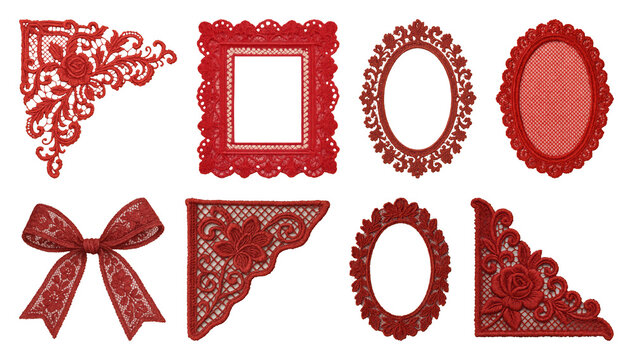 PNG Elegant red lace decorative frames on transparent background