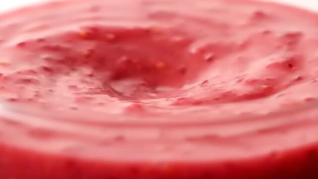 Close-up of thick red liquid swirling in a vortex.